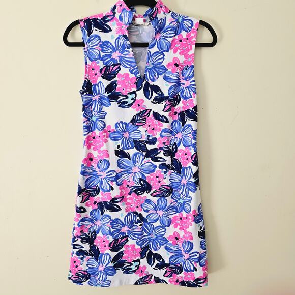 Mahi Gold Schooner Dress Spring Fling Floral Print Blue Pink Women's Size XS - Picture 2 of 7